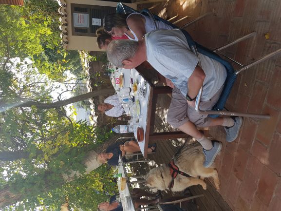 All ten stayed for lunch al fresco on two tables of 5.  We had a very enjoyable lunch and Wendy provided home made cake and candles for the birthday girl.  A good time was had by all.