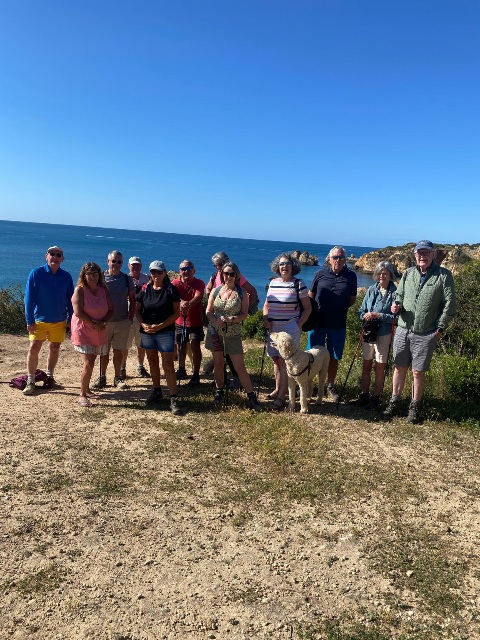 13 walkers and 3 dogs over the cliffs and back. Lovely blue sea and sky.